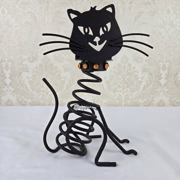 PartyLite Metal Spring "Stones" Cat Tealight Holder Fish Skeleton RETIRED - Picture 1 of 10